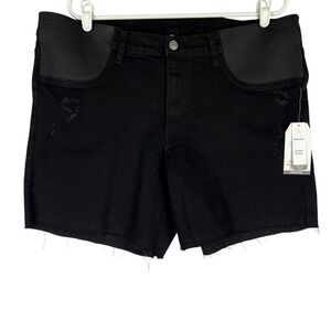 Time Tru Women's Maternity Distressed Raw Hem Stretch Black Shorts Size XXL NWT